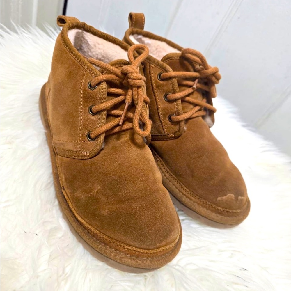 UGG Neumel chukka boots in a chestnut suede material with UGGplush wool